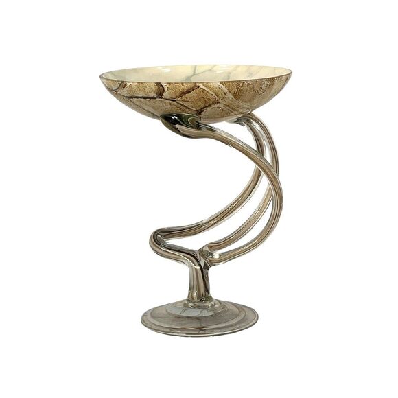 vint Jozefina Krosno Art Glass Jelly Fish 7'' Pedestal Bowl Dish made in Poland - Picture 2 of 12